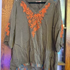 Johnny Was Brown Tunic with Orange Embroidery